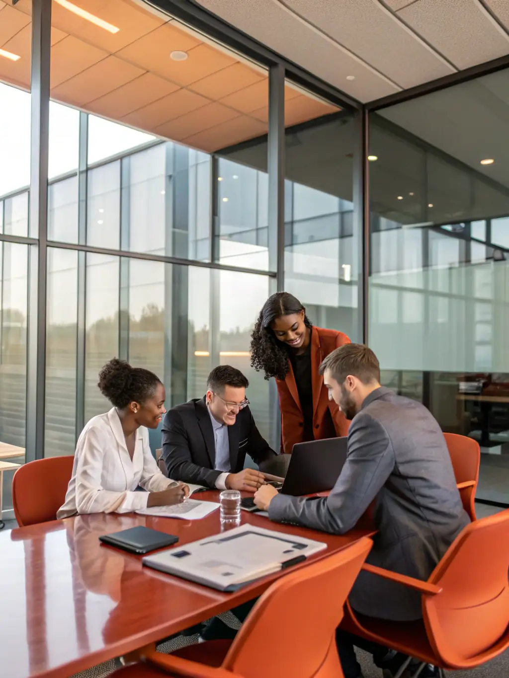 A diverse team of professionals collaborating in a modern office, symbolizing the comprehensive support provided during the accreditation process.