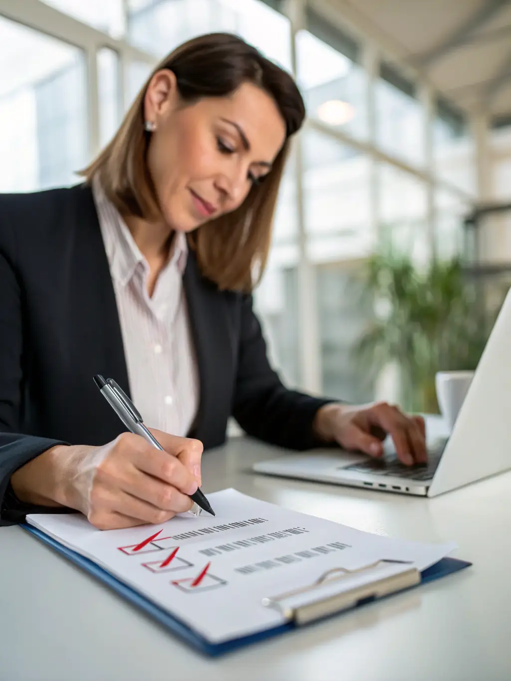 A person reviewing a detailed checklist, symbolizing the thoroughness of the accreditation process.